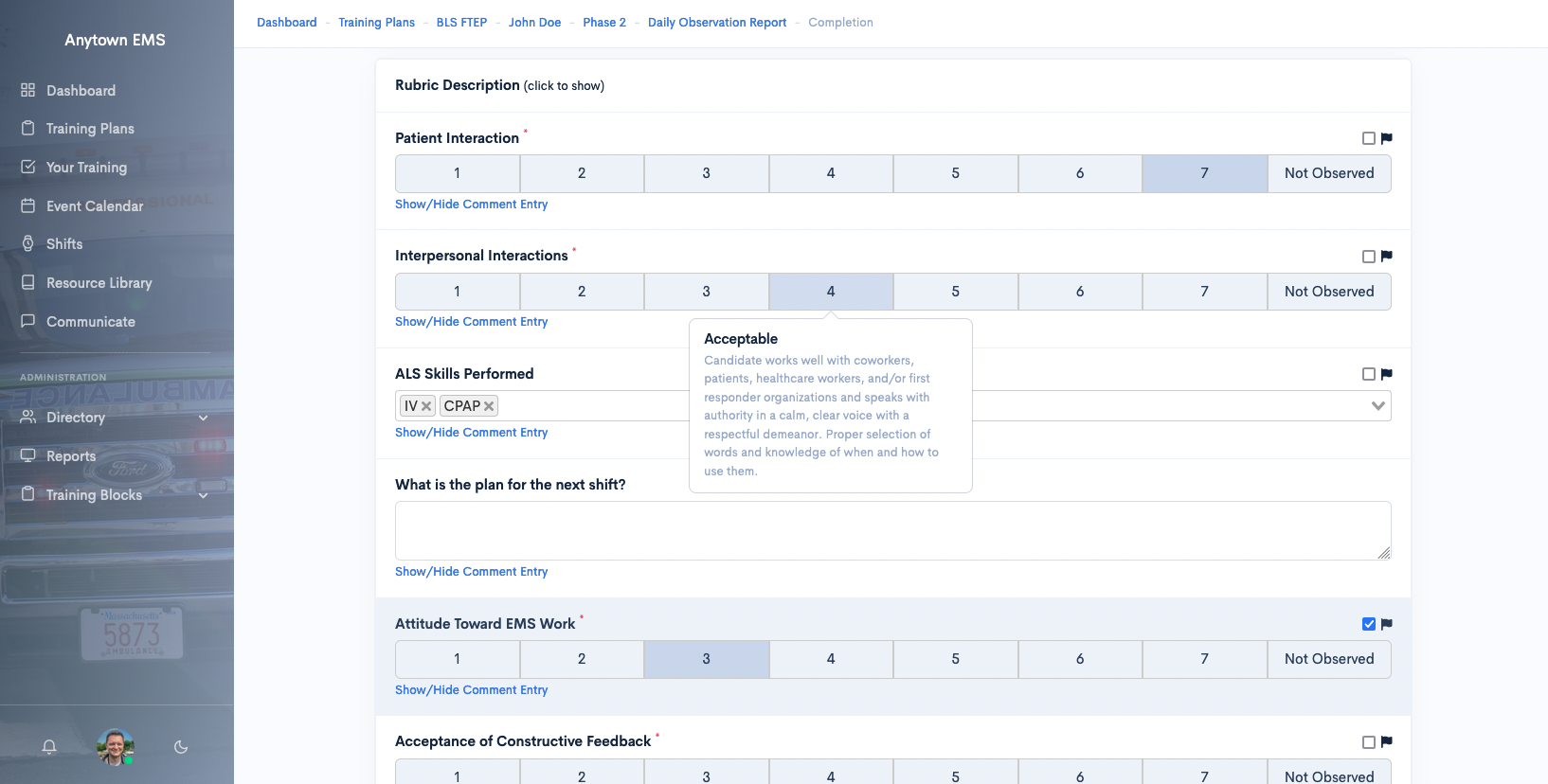 Screenshot: Start Training with One Click